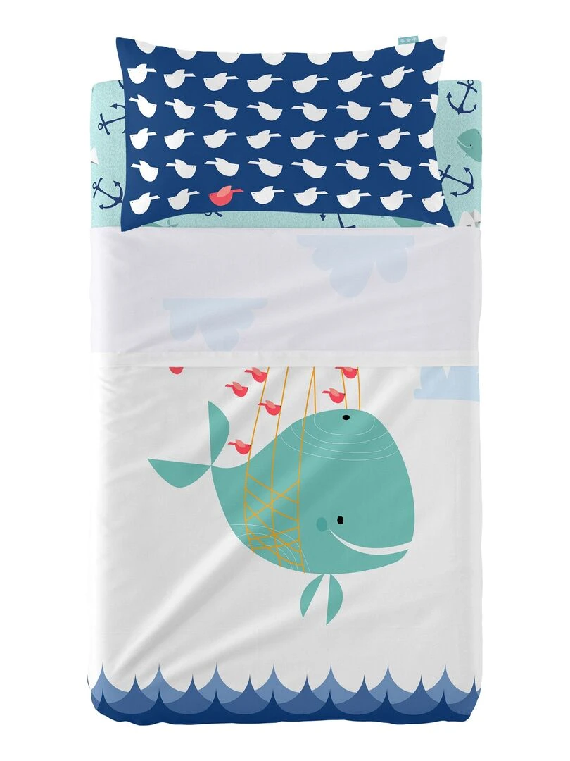 Parure de lit 2 pièces Whale Lit Bébé "Happyfriday" Multicolore