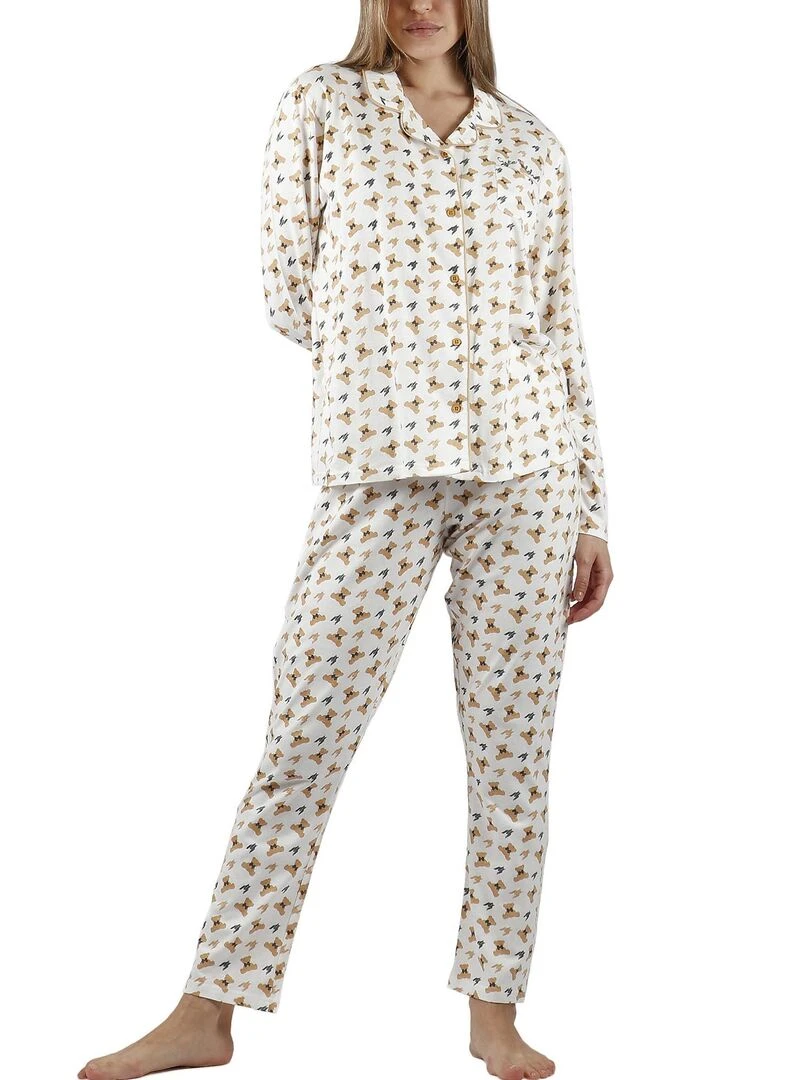 Pyjama pantalon et chemise Teddy Ecru