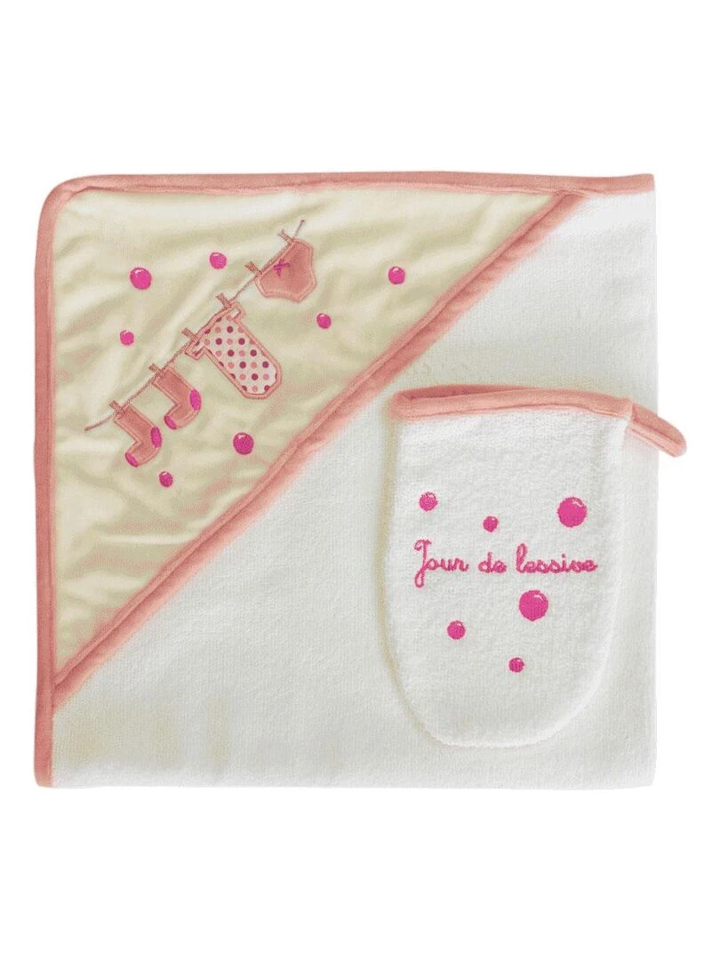 Sortie de Bain + Gant "LESSIVE" LES CHATOUNETS Rose