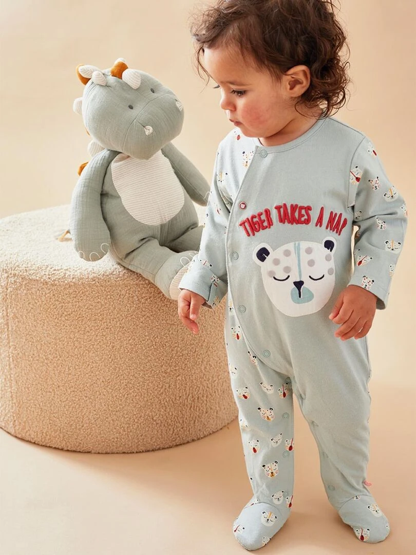 Pyjama 1 pièce imprimé tigres en jersey    Noukie's   Bleu