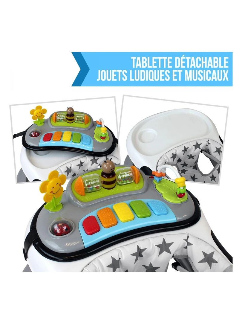 Trotteur bébé évolutif musical pliable réglable en hauteur   Monsieur Bébé   Noir