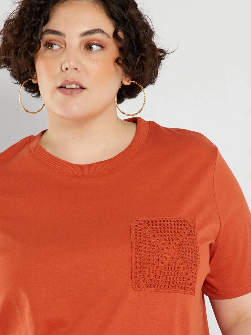 T shirt avec poche en crochet   orange