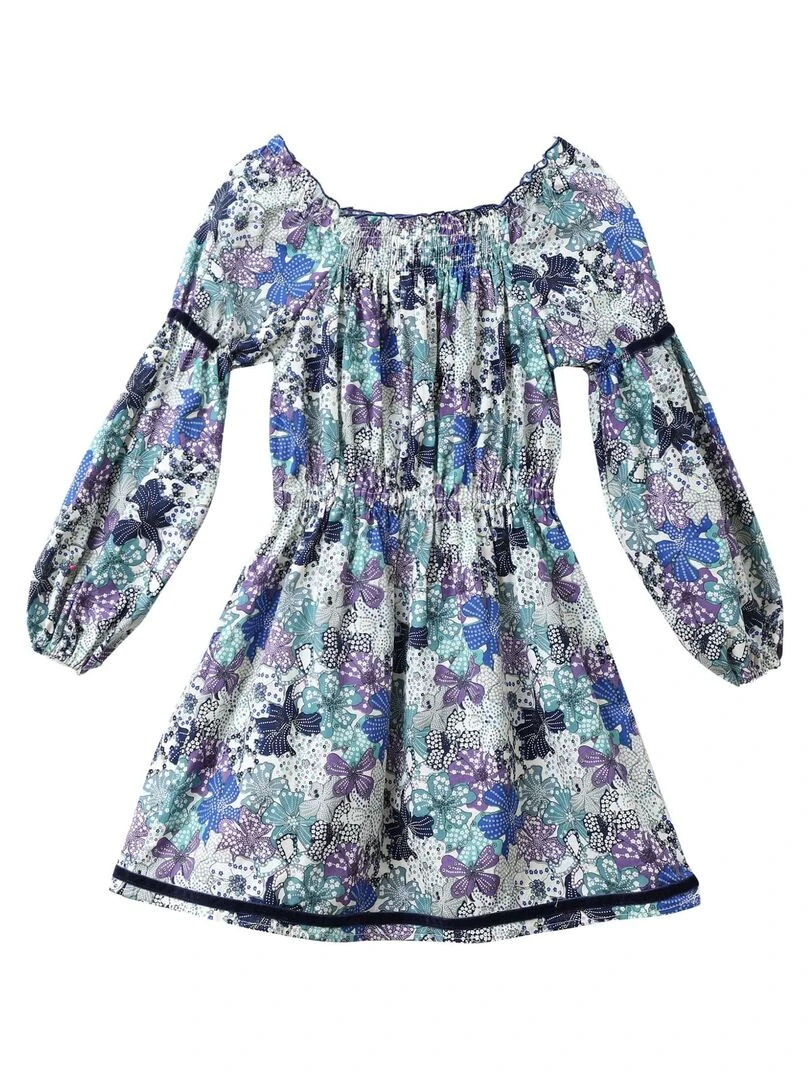 Robe Intersaison Fille  Liberty Fleuri Bleu Violet Lilas  CHIMENE   'LA FAUTE A VOLTAIRE'   Bleu Violet Blanc