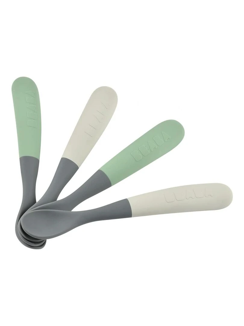 Lot de 4 cuillères 1er âge silicone bi ton mineral/sage green Vert