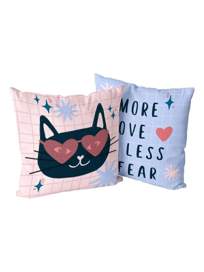 Housse de coussin décoratif Meow love "Happyfriday" Blanc
