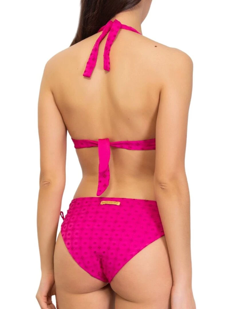 Bas de bikini brésilien broderie anglaise Sangallo   Rose