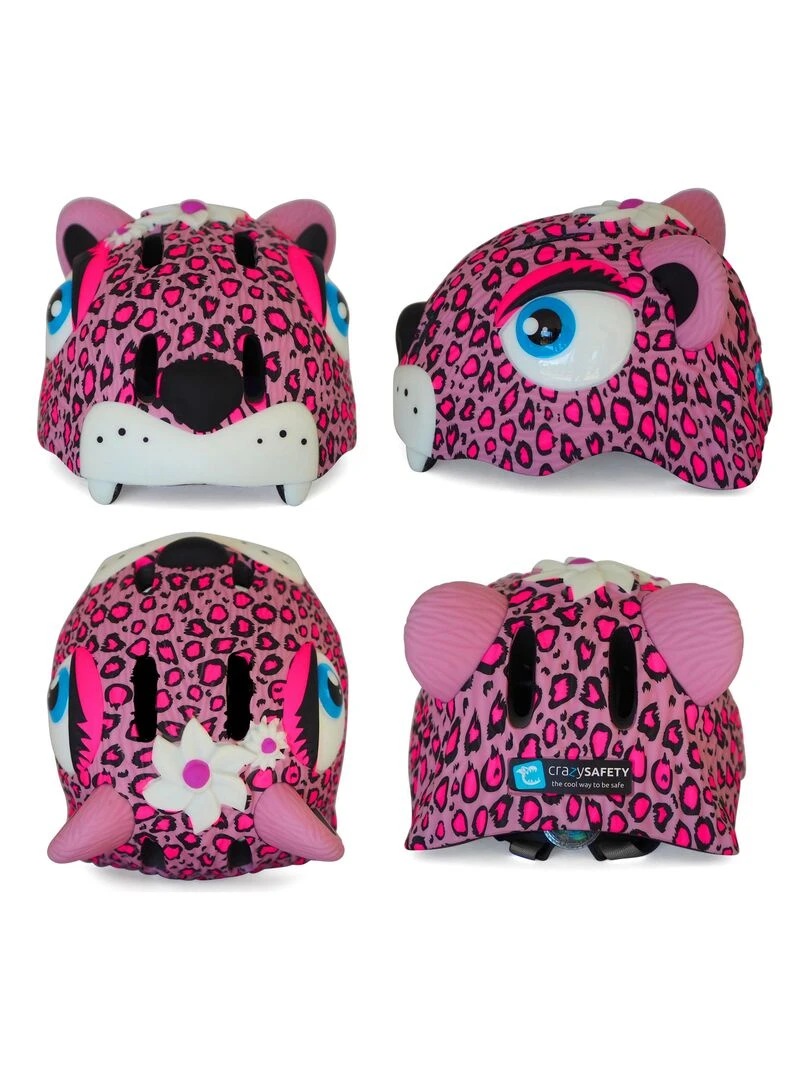 Casque de Vélo pour enfants   Léopard Rose   Crazy Safety   Certifié EN1078   Rose