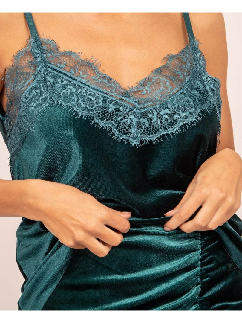 Caraco velours et dentelle FIA   Bleu canard