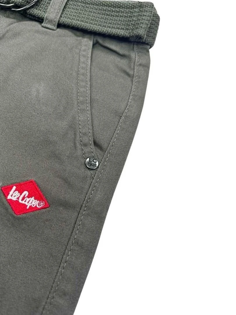 Lee Cooper   Bermuda garçon imprimé logo en coton   Kaki