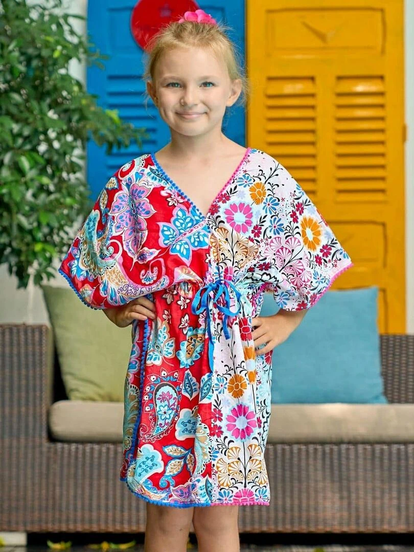 Robe de Plage Fille imprimé Fleurs Hawaï Rouge BALI La Faute à Voltaire Rouge