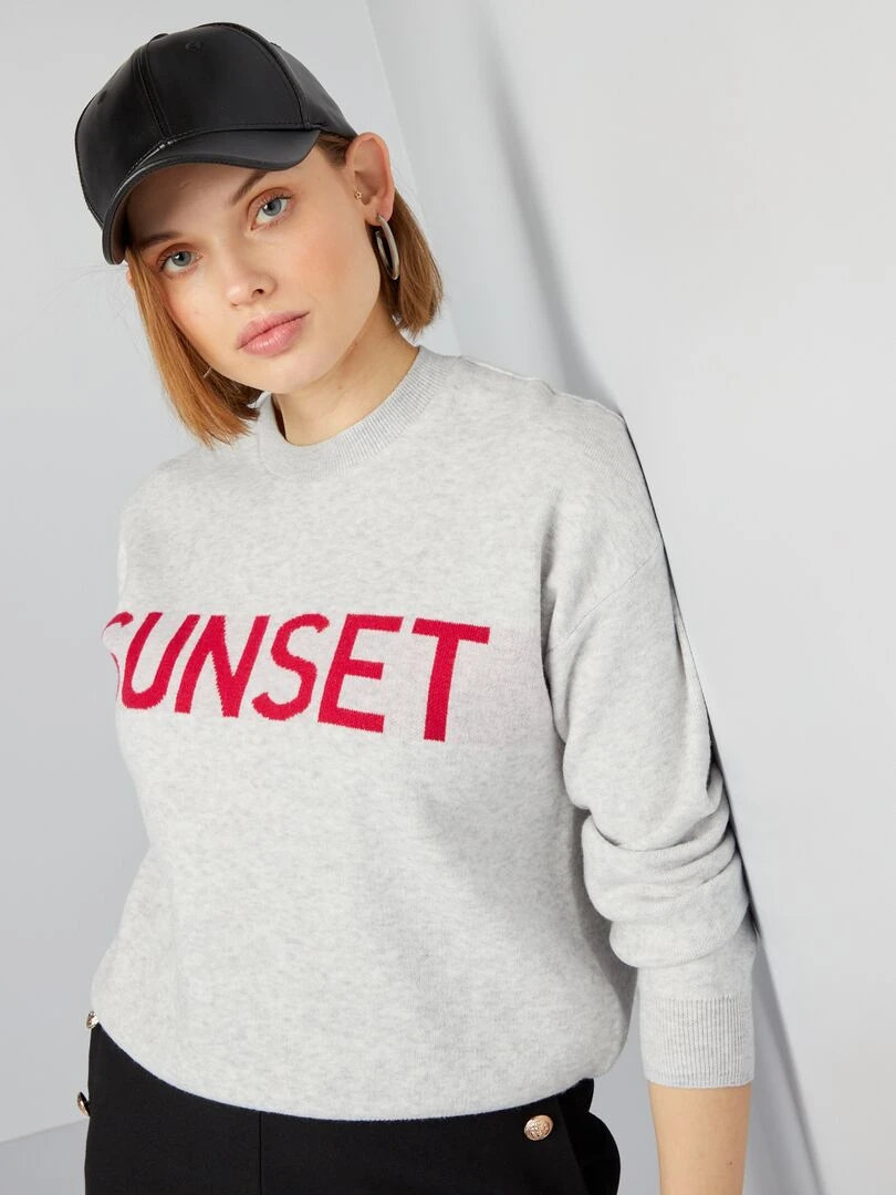 Pull à col rond avec inscription Gris