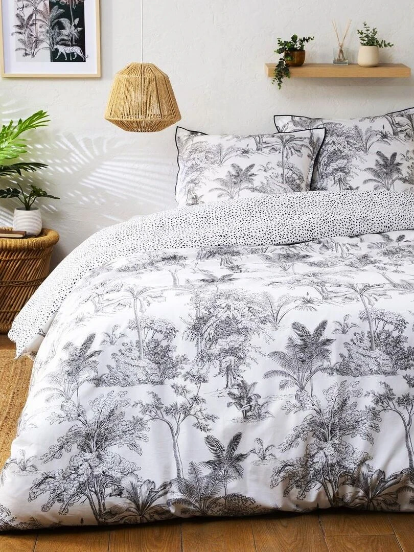 Future Home Parure de lit 2 personnes en coton 57 fils imprimé blanc Blanc