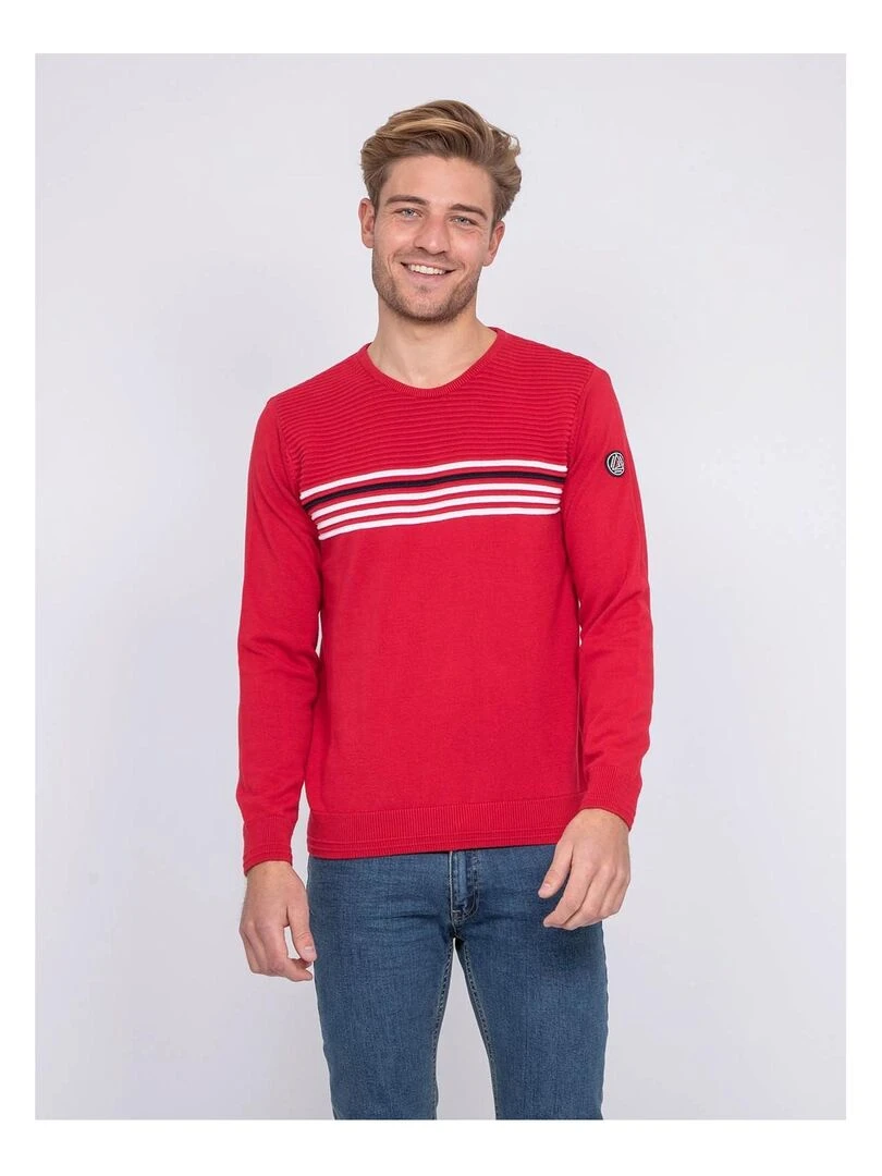 Pull fin col rond coton ACTION Rouge