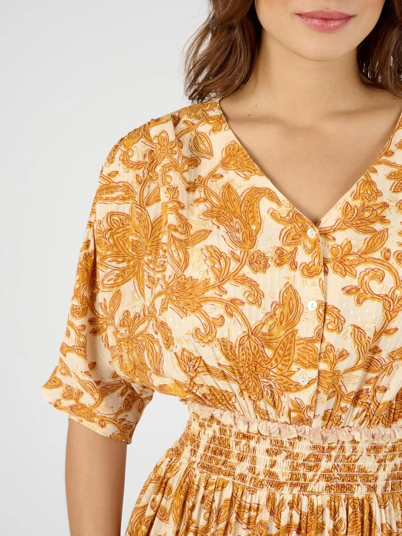 Robe longue à smocks Damart Jaune