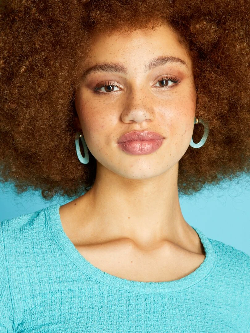T shirt en maille gaufrée Bleu
