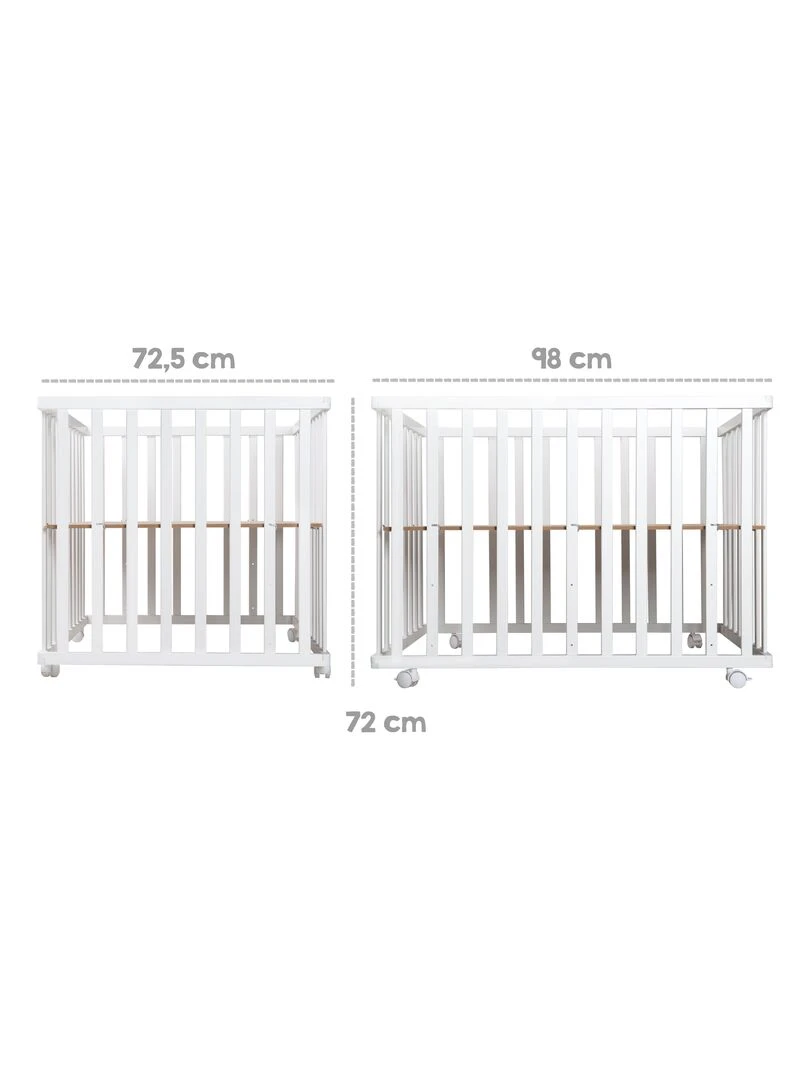 ROBA Parc Bébé en Bois 75x100 "Fox & Bunny" + Tapis de Parc Bébé et Roues à Freins   Blanc   Blanc