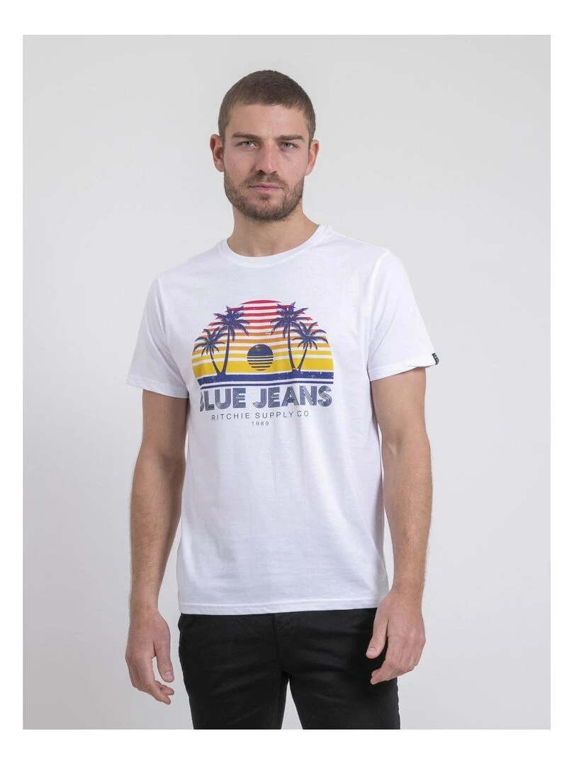 T shirt col rond pur coton NAPOUR Blanc