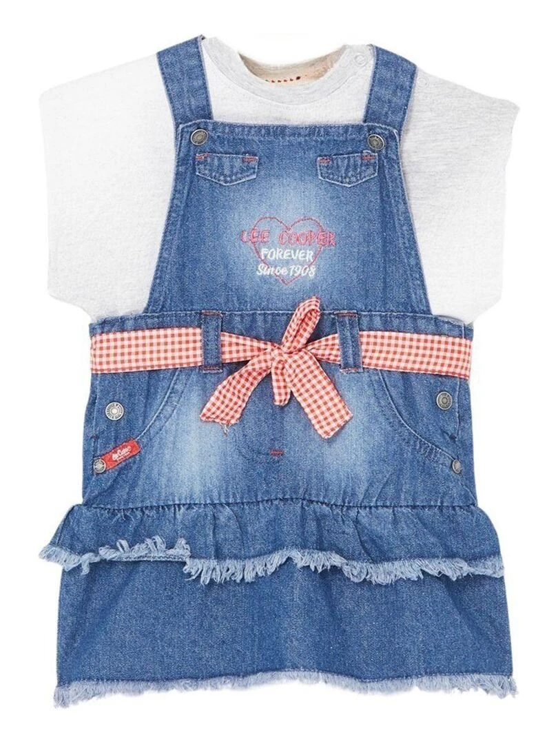 Lee Cooper Ensemble T shirt robe salopette bébé fille Imprimé Logo Bleu marine