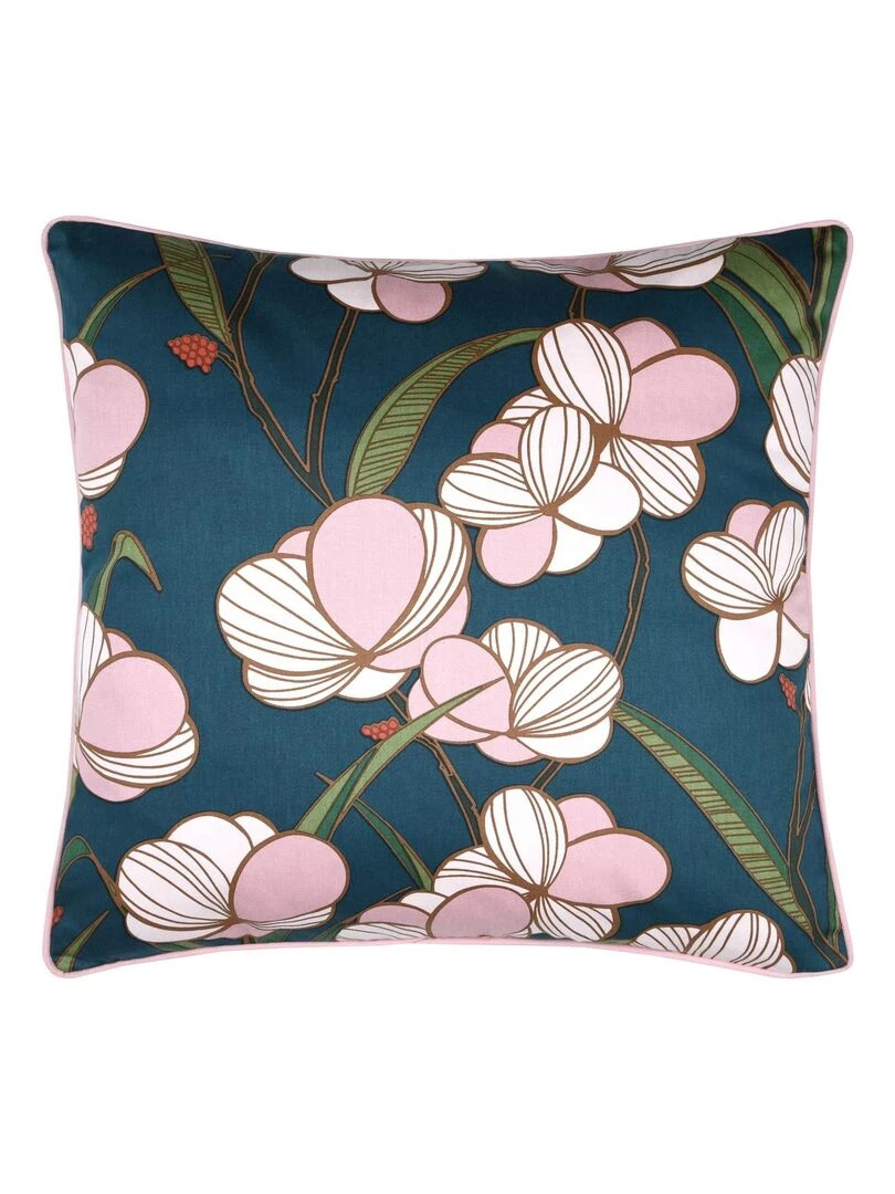 Coussin déhoussable à l'esprit floral Bleu pétrole