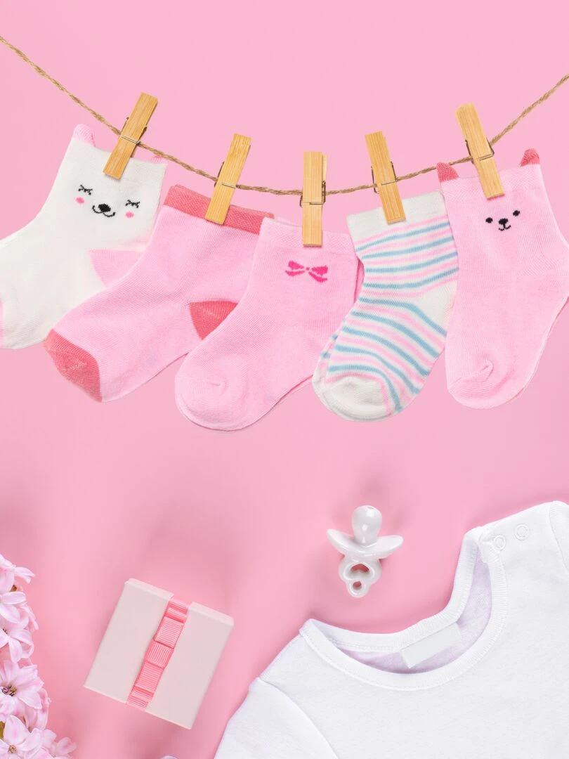 Coffret Chaussettes Ours Rose Enfants & Bébés (Lot x5) Sockup 2 à 4 ans Multicolore