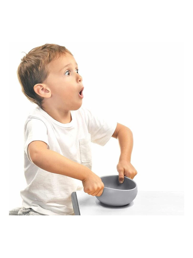 Bol bébé avec ventouse et couvercle en silicone   Vert