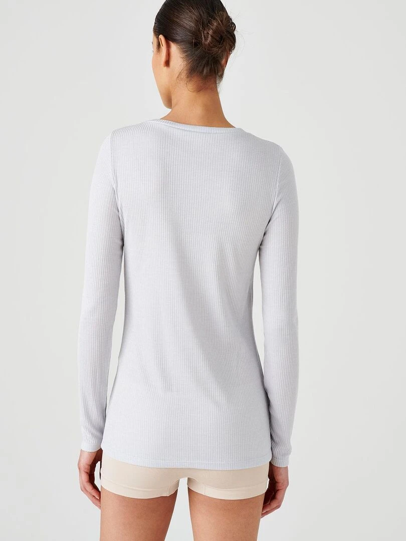 T shirt col rond maille côtelée Thermolactyl   Damart   Gris perle