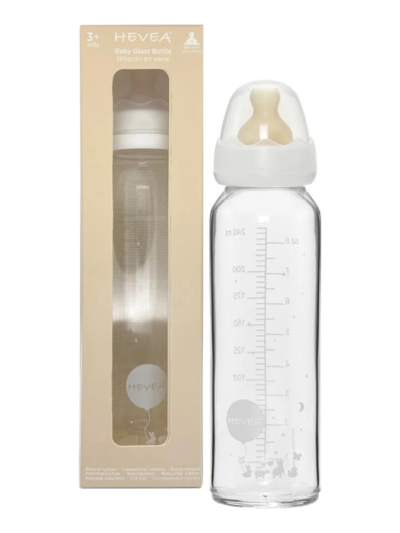 Biberon en verre 240 ml (1pc) Hevea Blanc