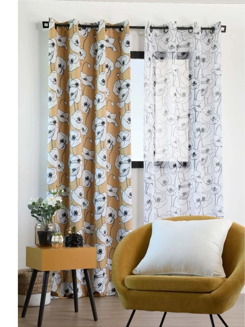 Rideau occultant au look fleuri   Jaune moutarde