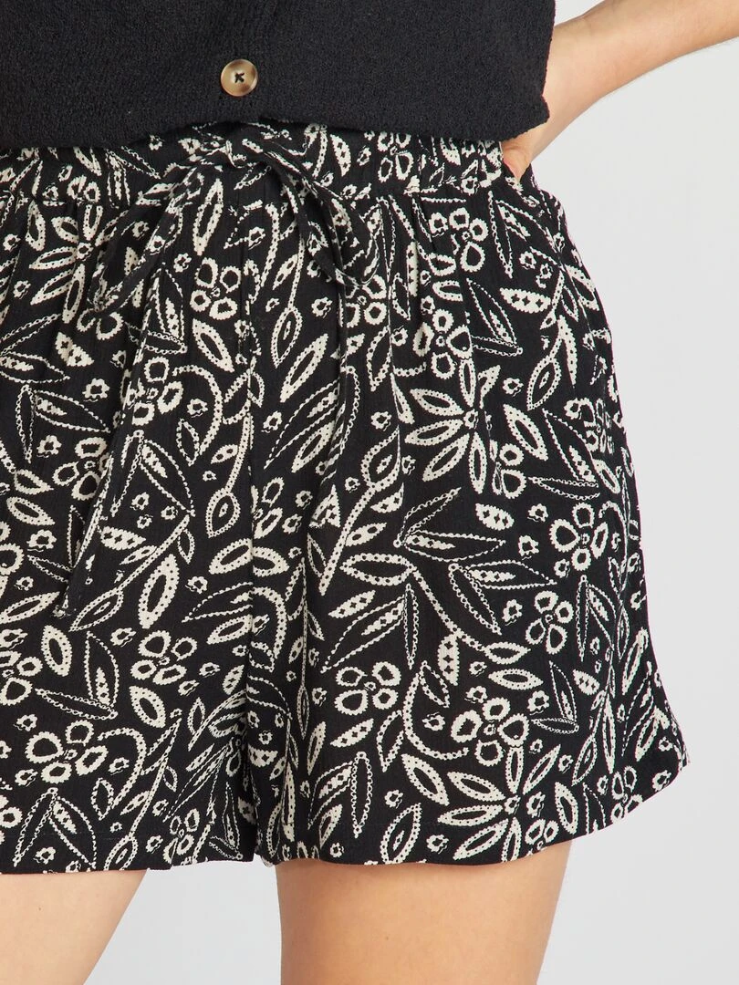 Short élastique en crêpe   Noir imprimé