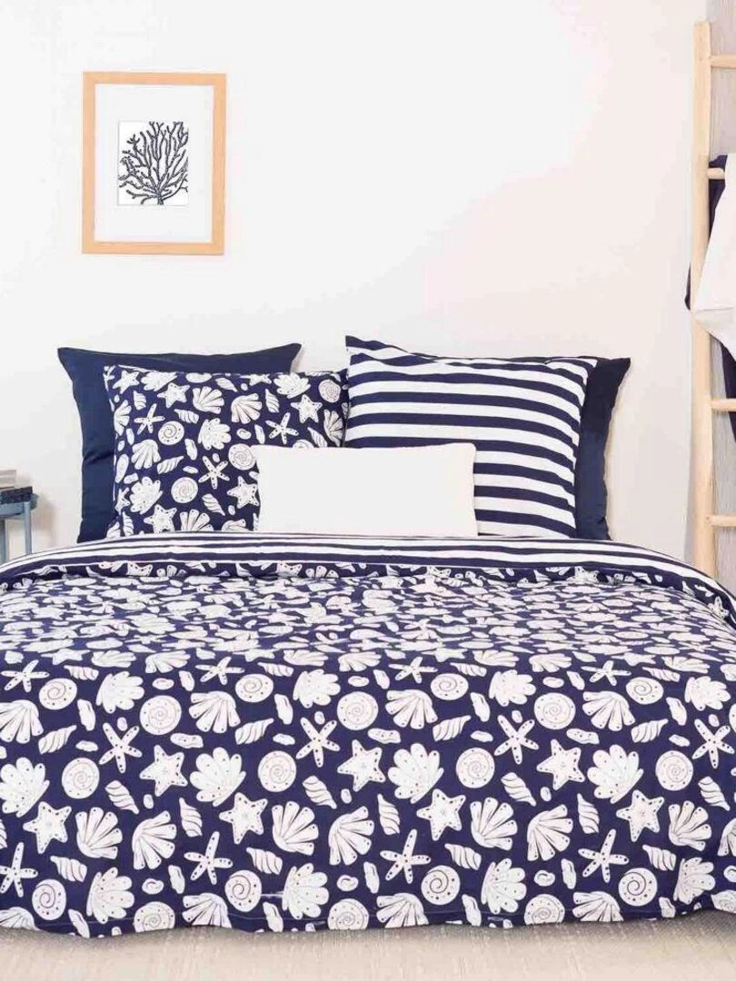Housse de couette + 2 taies d'oreiller 63x63 Coton Capri Bleu