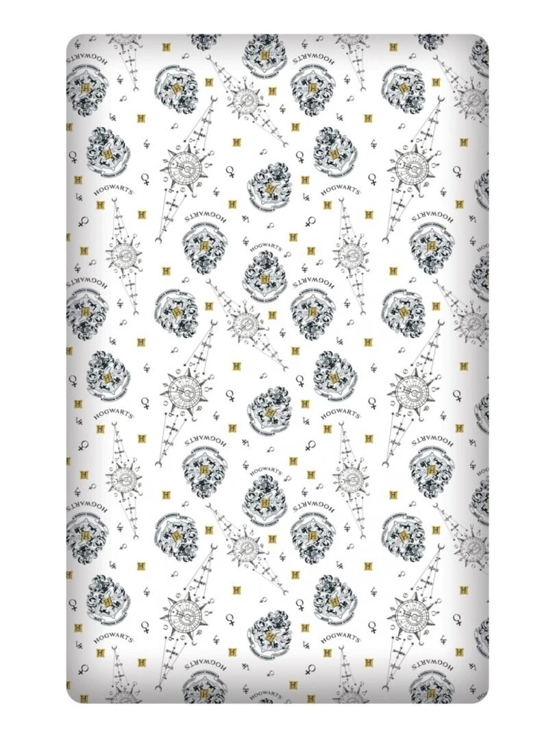 Drap Housse Enfant Coton Blanc Poudlard Blanc