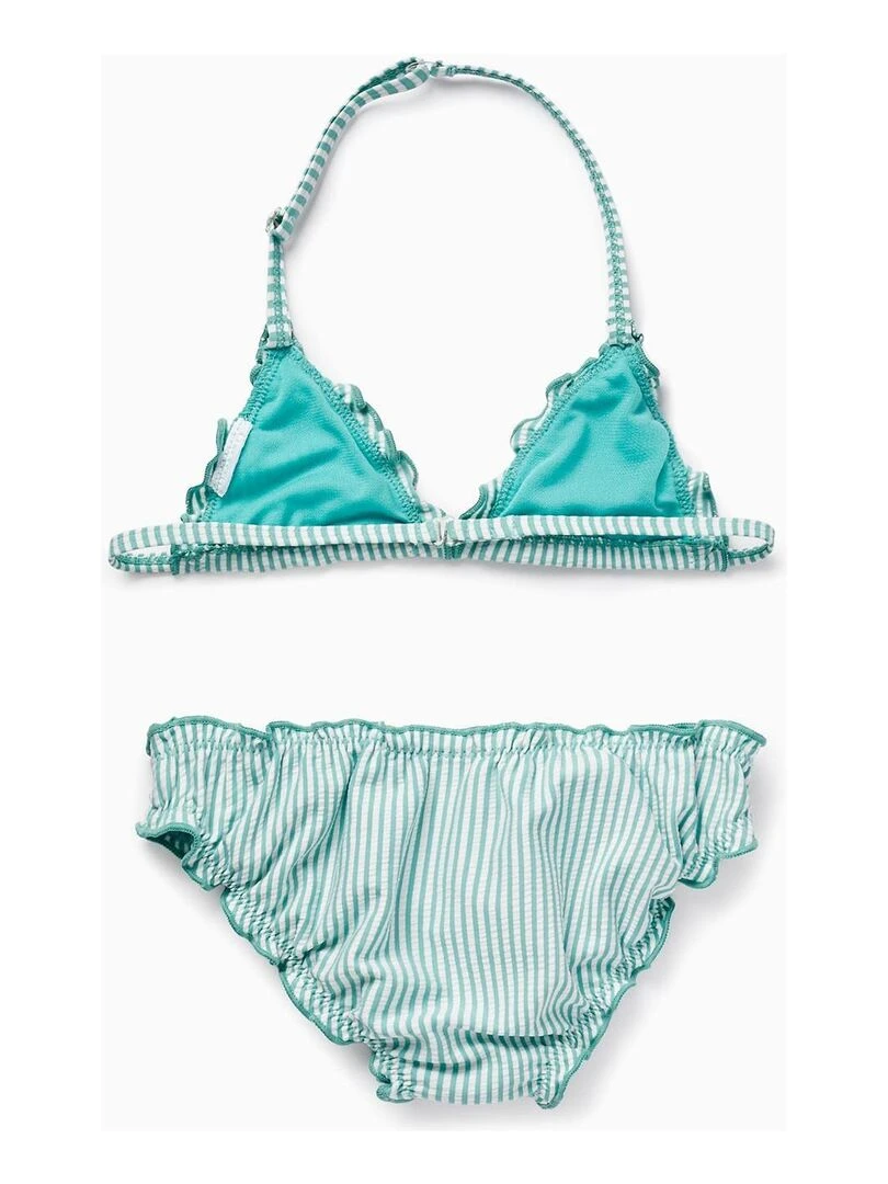 Bikini à Rayures et à Volants pour Fille Vert