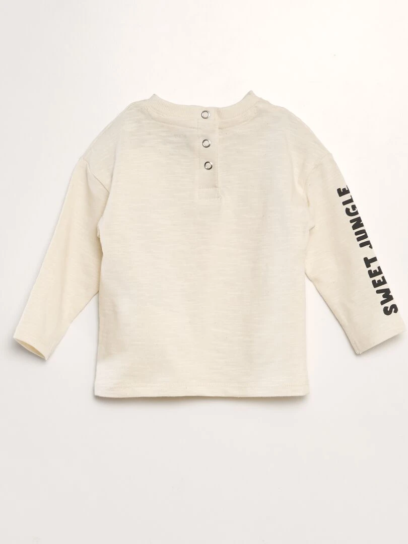 T shirt manches longues avec inscription   Beige