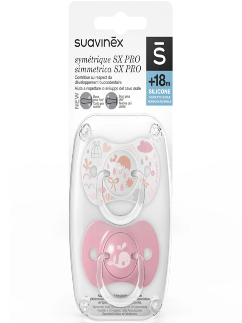Lot de 2 sucettes symétriques SX PRO Memories rose (18 mois et +) Rose