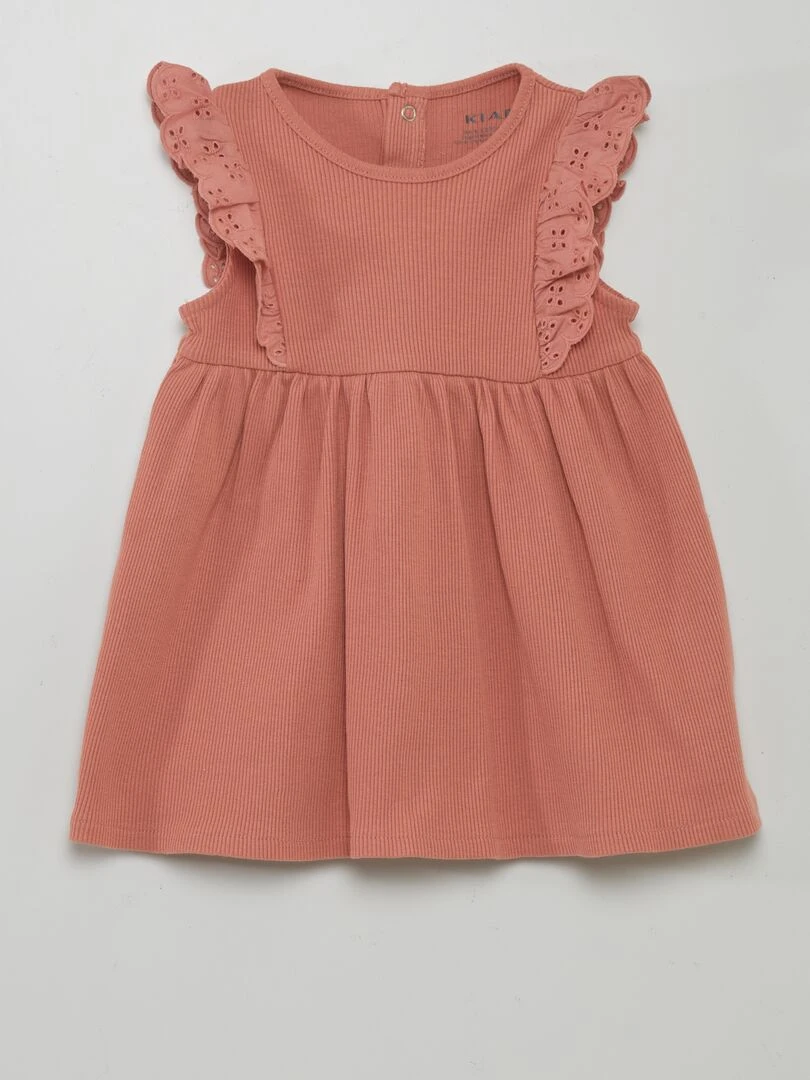 Robe en maille côtelée avec volants Rose