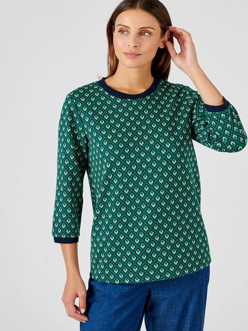 Tee shirt maille jacquard manches 3/4 Damart Vert
