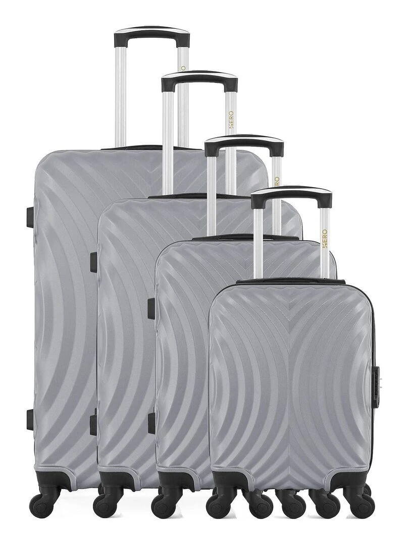 Lot de 4 Valises Rigides Grand Format Taille Moyenne Cabine et Cabine XXS LAGOS M Gris