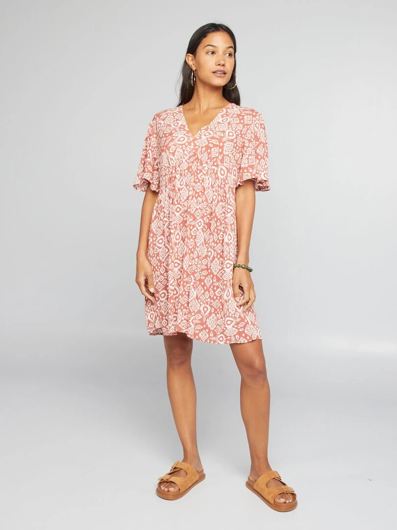Robe courte en crêpe Orange imprimé