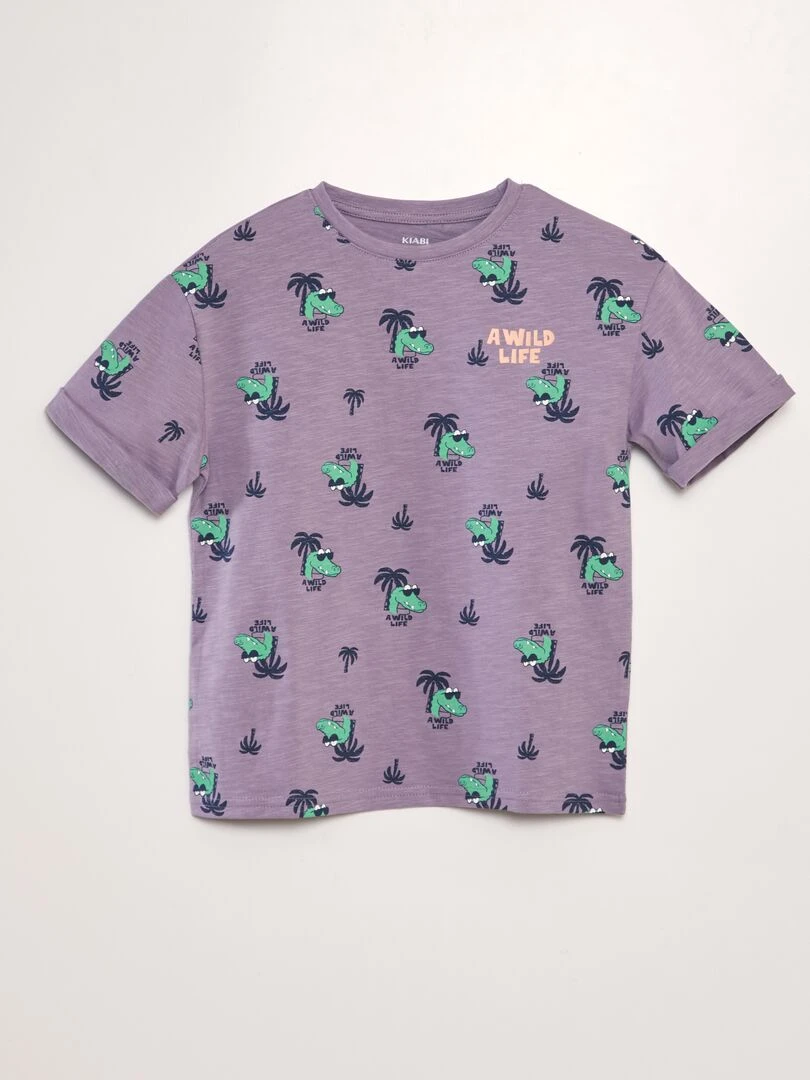 T shirt imprimé forme loose Violet croco