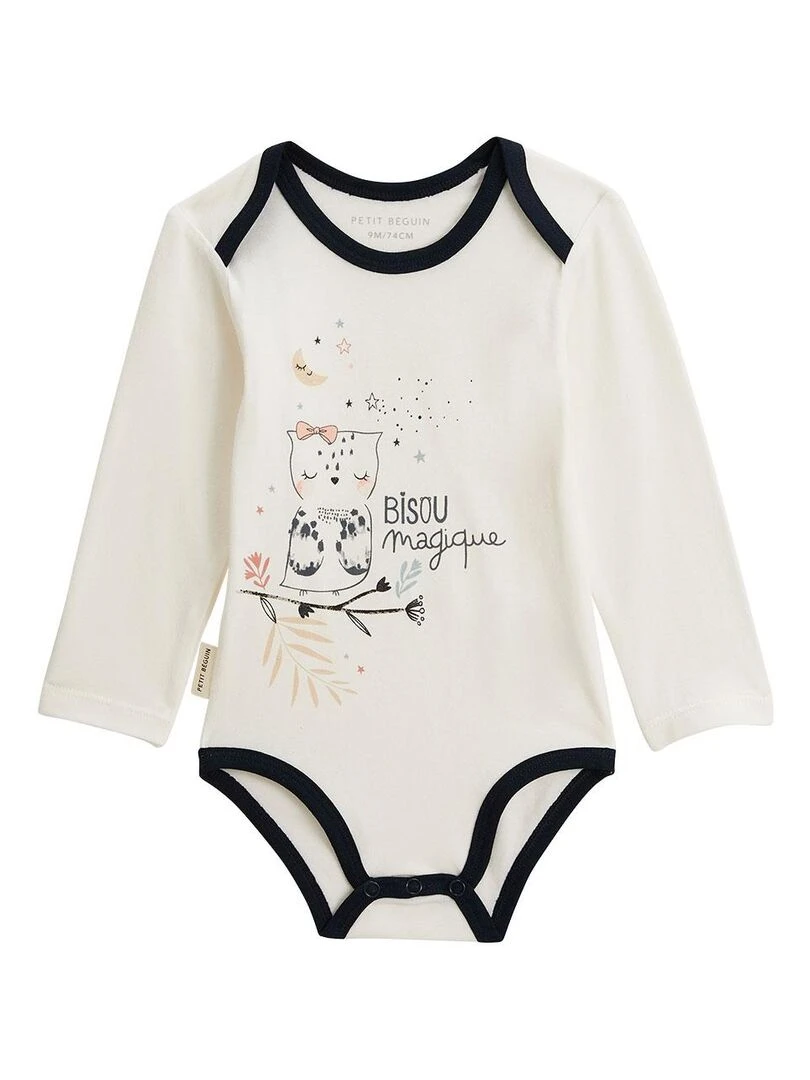 Lot de 2 bodies bébé manches longues Bisou Magique Ecru