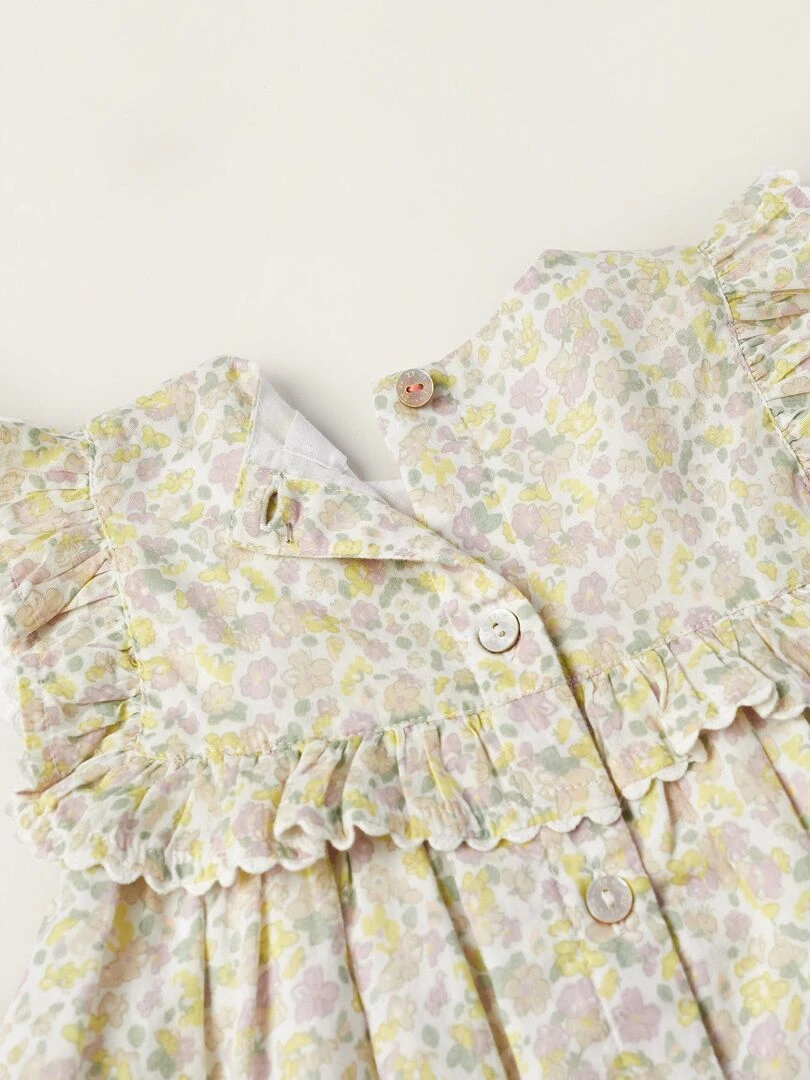 Robe avec Volants pour Bébé Fille 'Floral' manches courtes ATLANTIC COMPANY   Blanc