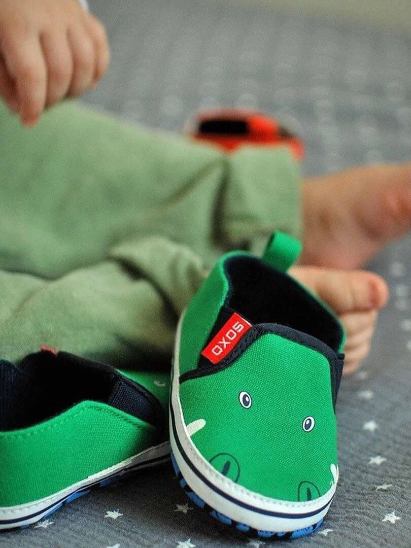 Chaussons doux pour bébé Crocodile Vert