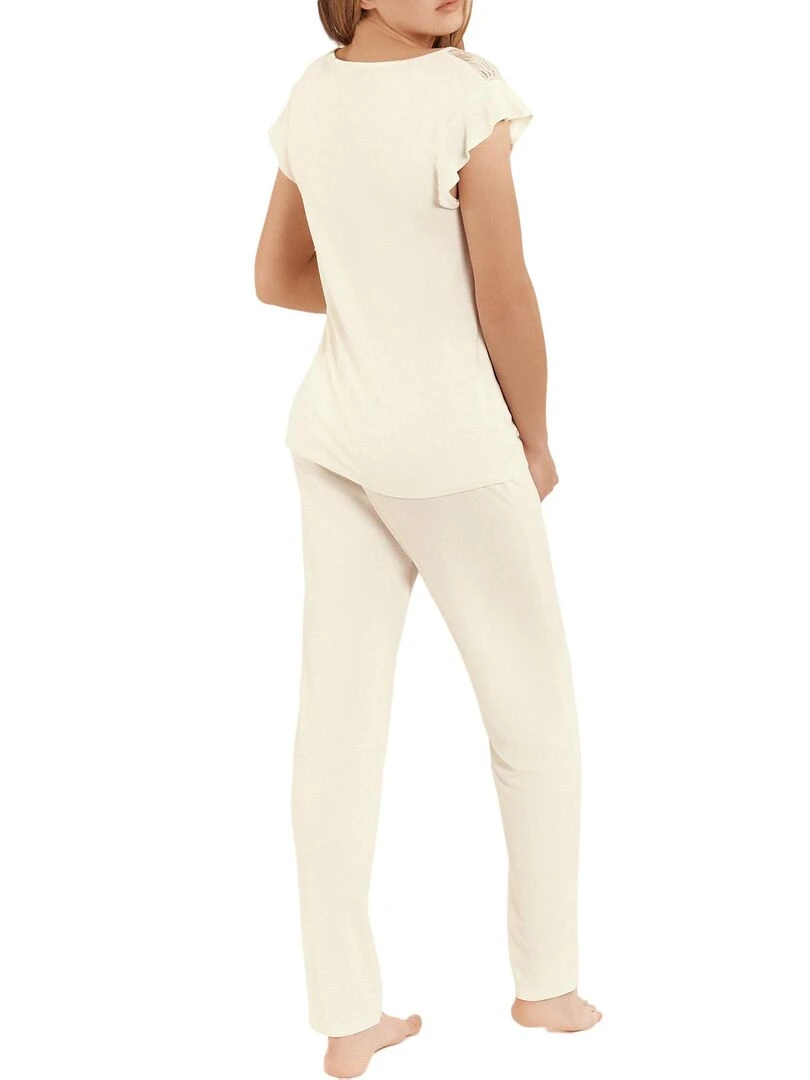 Pyjama pantalon top manches courtes tenue d'intérieur Harvest Ecru