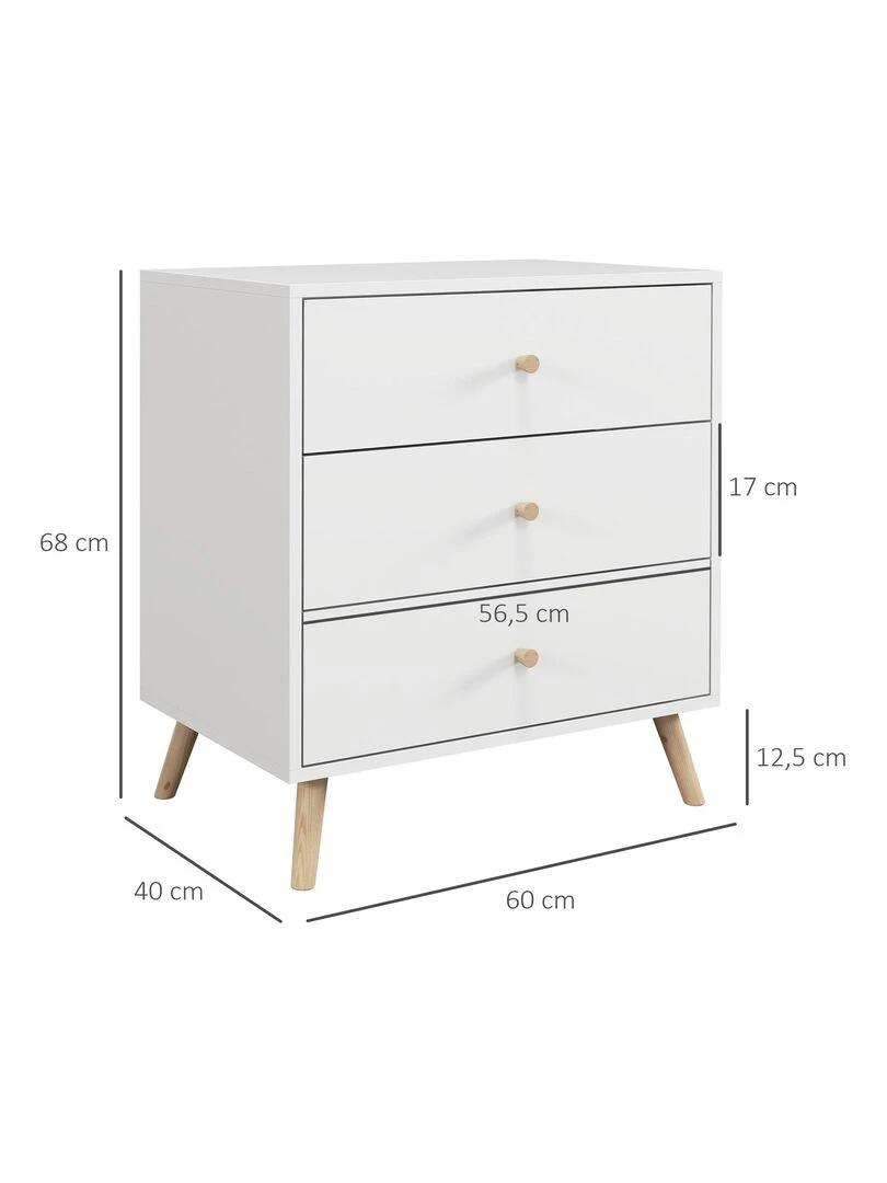 Commode 3 tiroirs design scandinave bois pin MDF blanc   Blanc