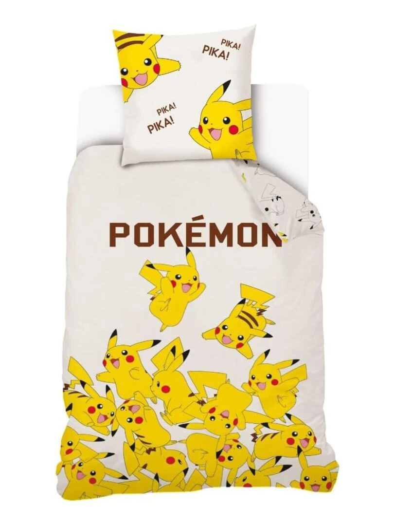 Housse de couette Pikachu Pokémon 140x200 cm 100% Coton Ecru Ecru