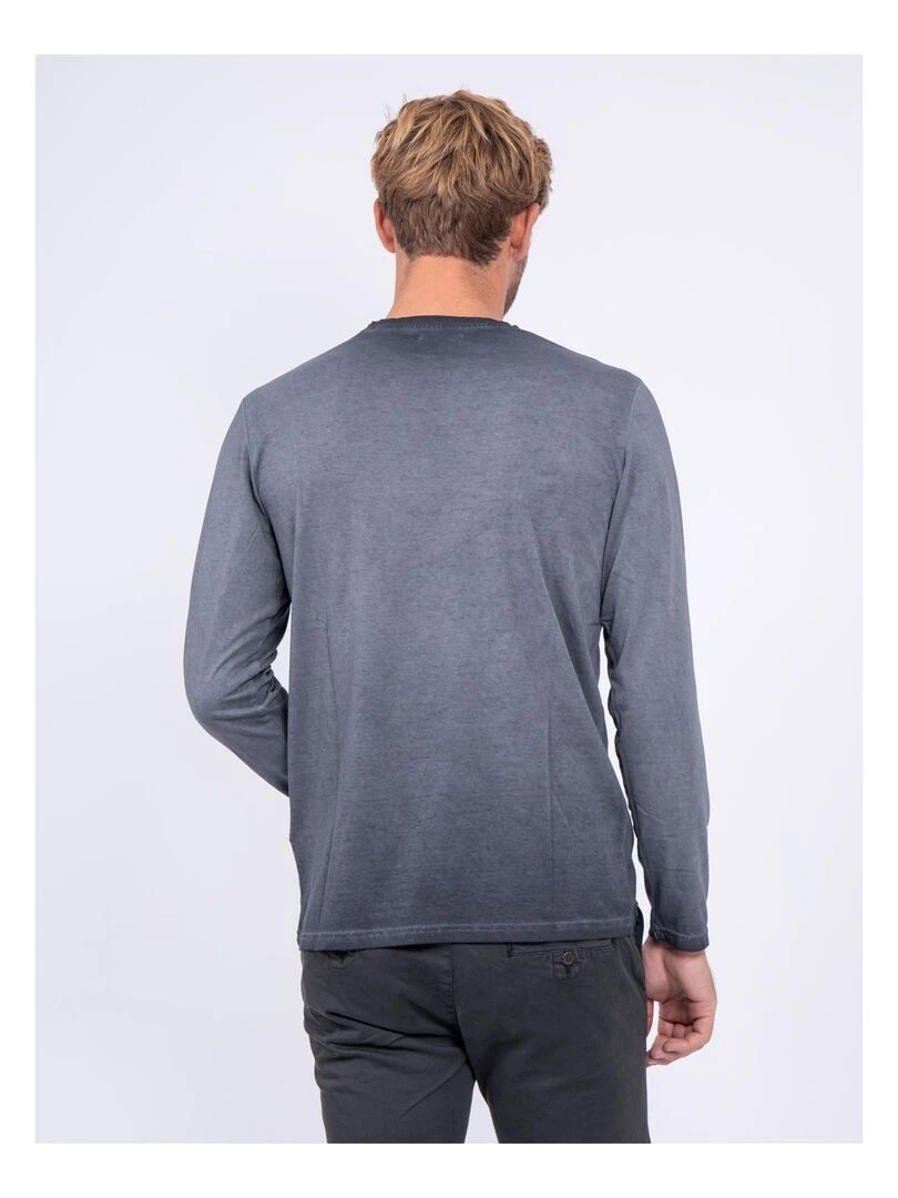 T shirt manches longues col rond pur coton JUMIXO gris anthracite