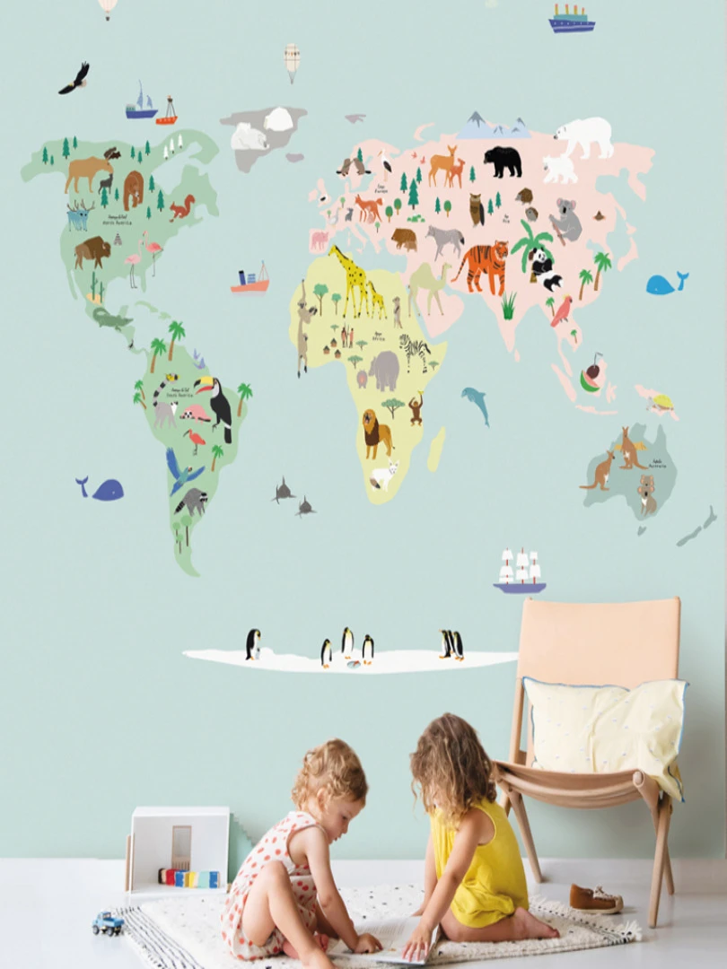 Papier Peint Panoramique Carte Du Monde (250 X 200 Cm) Multicolore