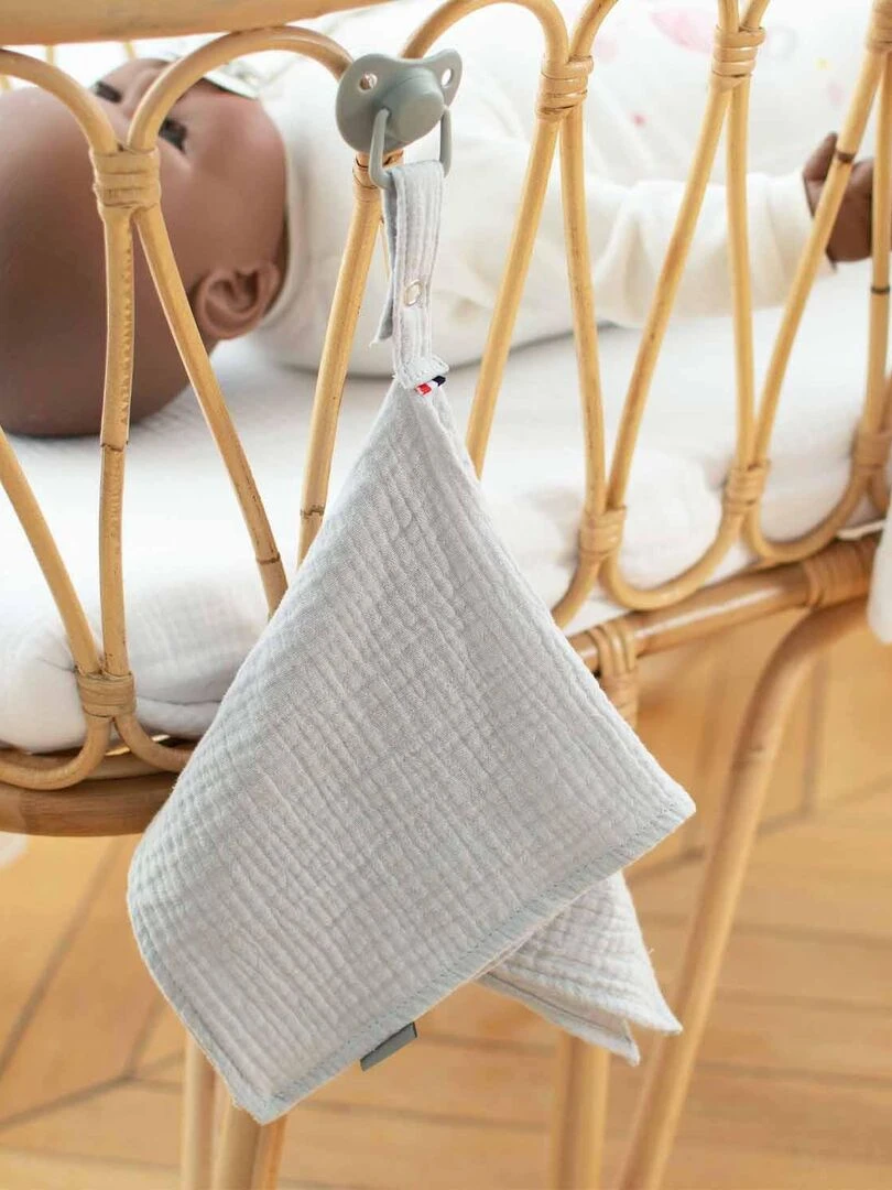 Doudou lange attache tétine en gaze de coton  Jeanne   Rose