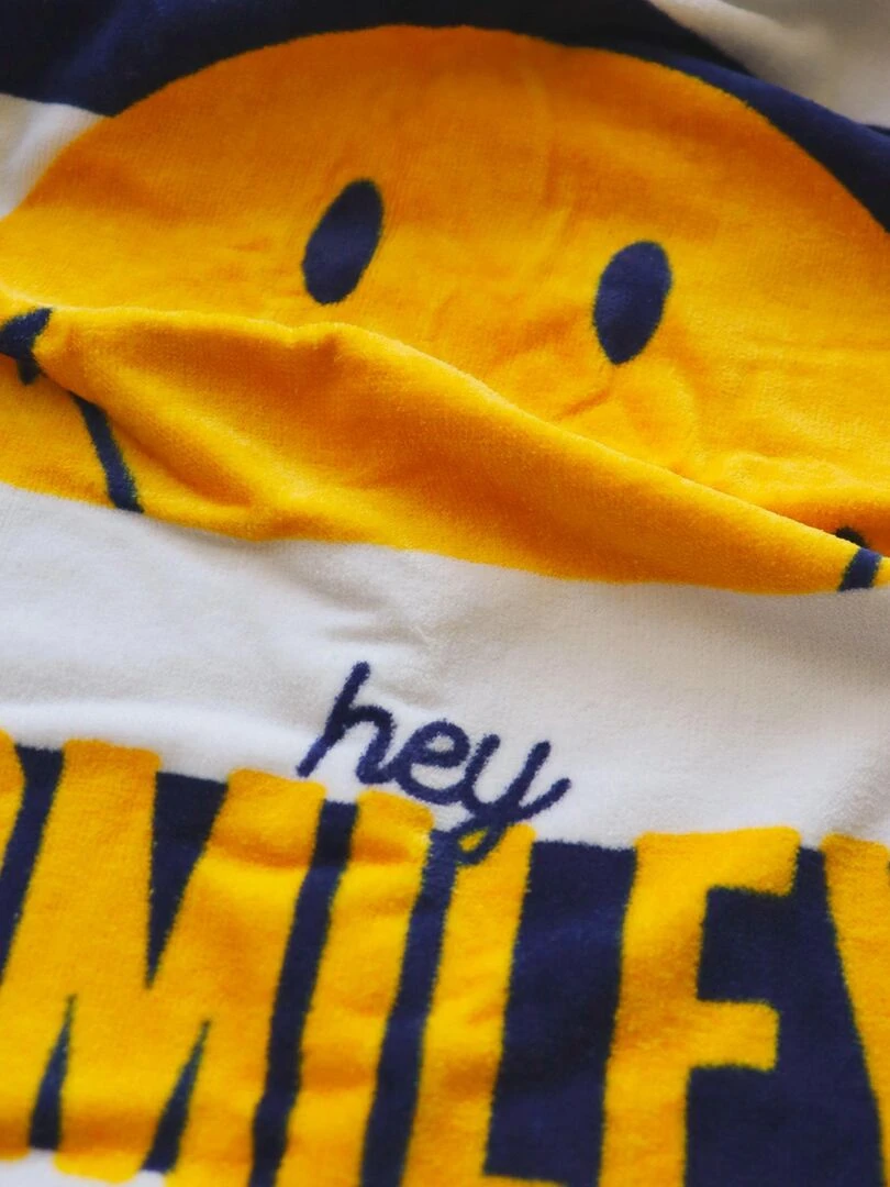 Drap de plage imprimé 100% coton  SMILEY HEY   Bleu
