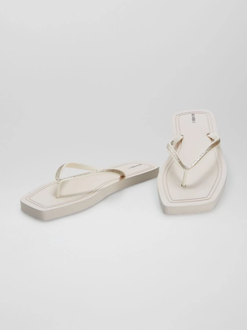 Tongs carrées à strass   Beige